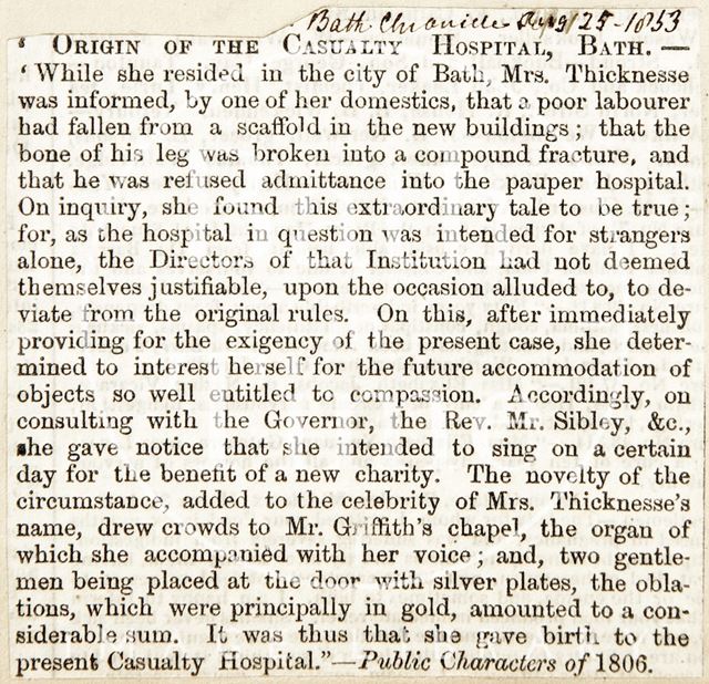 Origin of the Casualty Hospital, Bath 1853