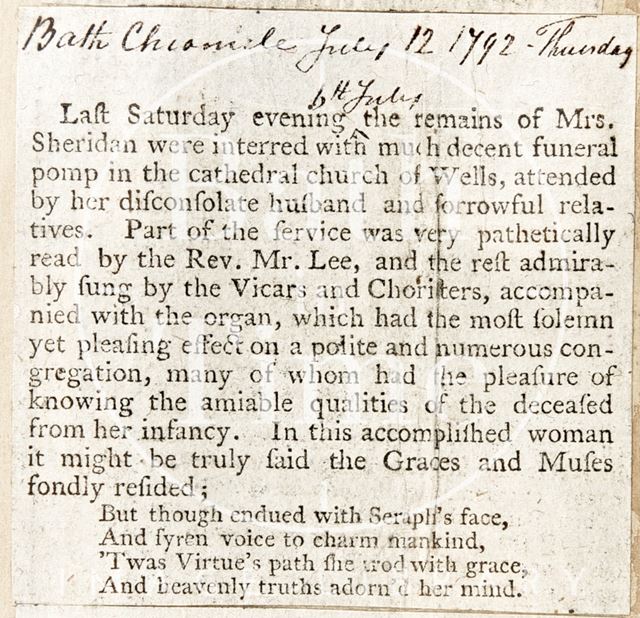 Funeral of Mrs. Sheridan 1792