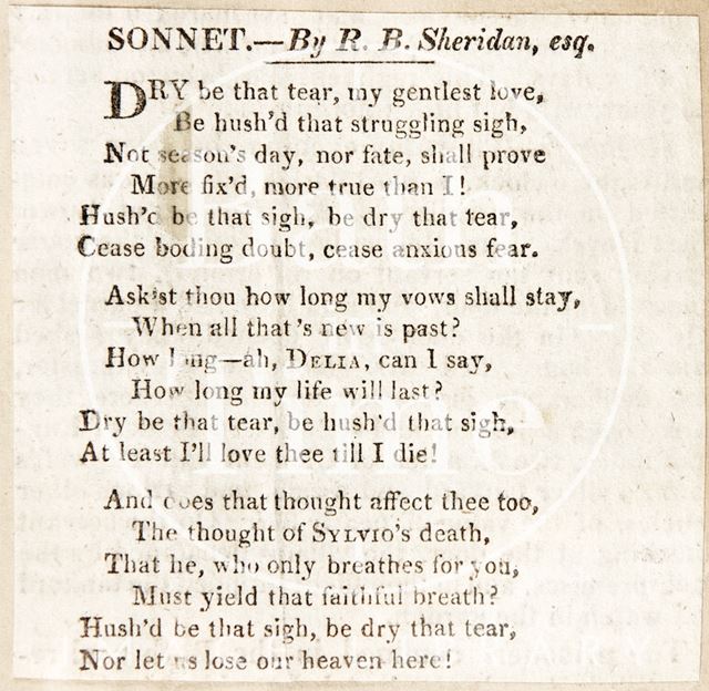 Sonnet by R.B. Sheridan Esq. c.1770