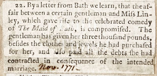 Mr. Sheridan is compromised with another woman 1771