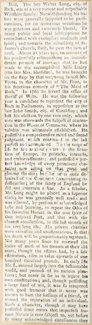 Obituary of the late Walter Long Esq. of Bath 1807