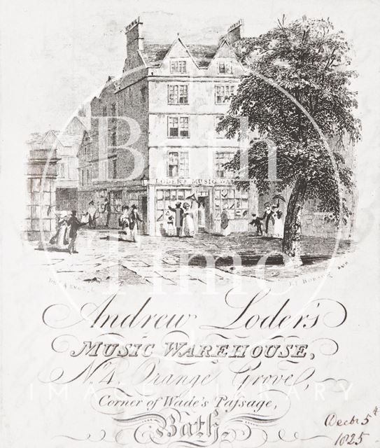 Andrew Loder's Music Warehouse, 4, Orange Grove, Corner of Wade's Passage, Bath 1825