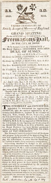 Grand Meeting for the opening and dedication of the Freemasons Hall in the City of Bath 1819