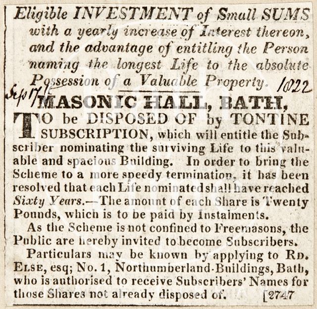 Masonic Hall, Bath 1822