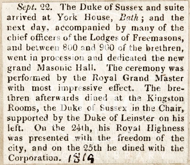 Arrival of the Duke of Sussex at York House, Bath 1819