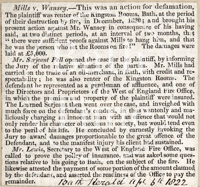 Mills vs. Wansey, court case 1822