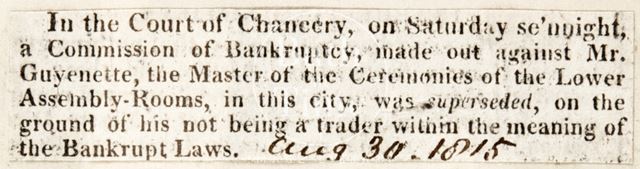 Bankruptcy of Mr. Guyenette 1815