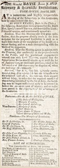 Meeting of the subscribers of the Bath Literary and Scientific Institution 1823