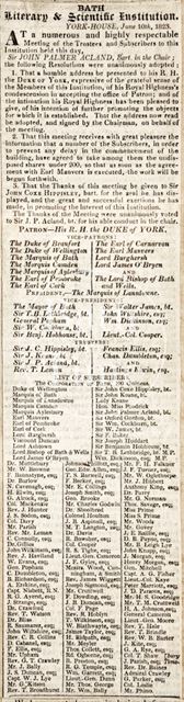 Meeting of the subscribers of the Bath Literary and Scientific Institution 1823