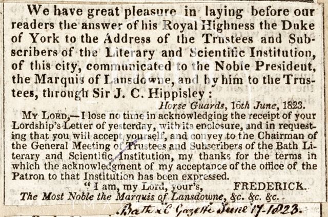 Letter from H.R.H. the Duke of York 1823