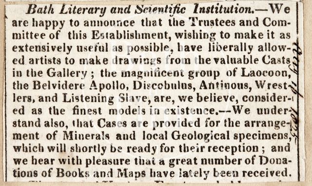 Collections and access to the Bath Literary and Scientific Institution 1825