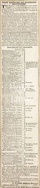 Donations to the Bath Literary and Scientific Institution 1825