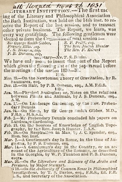 Meeting of the Literary and Philosophical Association, Bath 1831