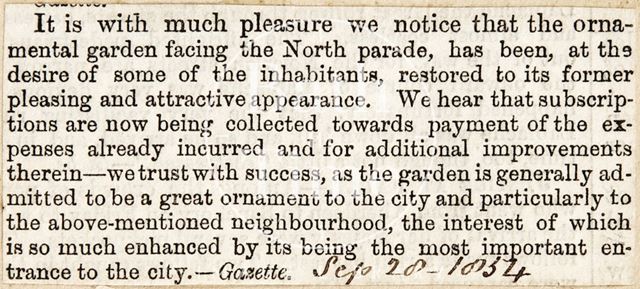 Restoration of Ornamental Garden facing North Parade, Bath 1854