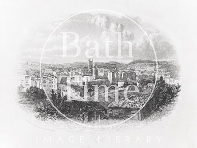 View over North Parade Bridge towards Bath Abbey 1840