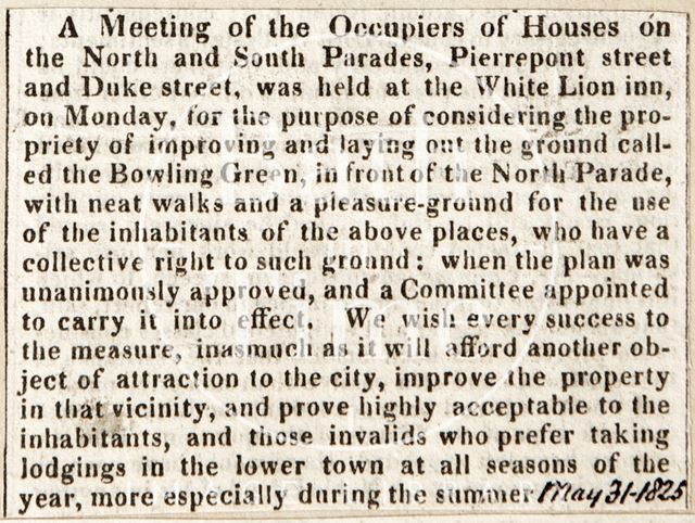 Meeting of the occupiers of houses on North and South Parades, Bath 1825