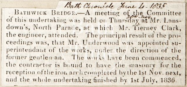 Meeting of the committee, Bathwick Bridge, Bath 1835