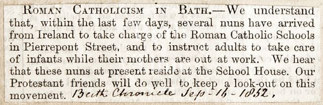 Roman Catholicism in Bath 1852