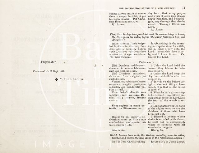 The Order of Laying the First Stone of a New Church, South Parade, Bath 1861