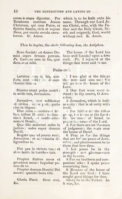 The Order of Laying the First Stone of a New Church, South Parade, Bath 1861