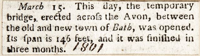 Temporary bridge opened in Bath 1801