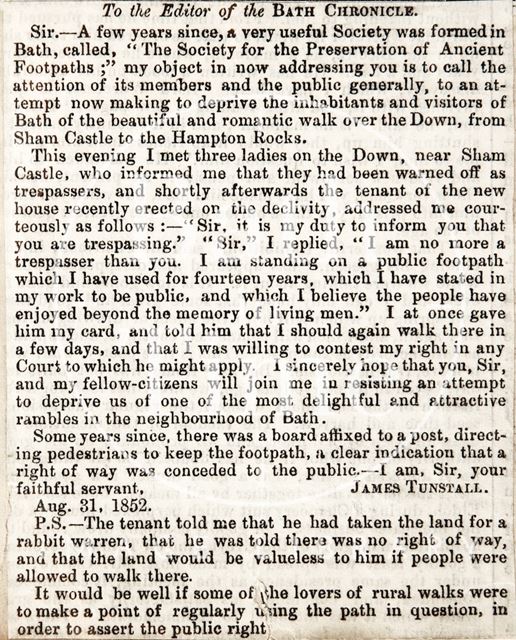 Public footpath at Bathampton Down 1852