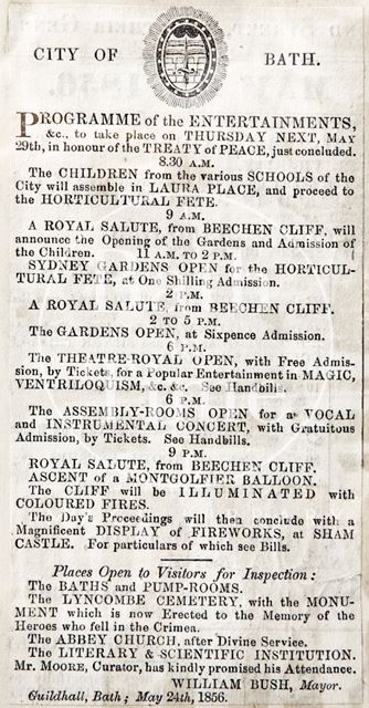 Program of entertainment in honour of the Treaty of Peace, Bath 1856