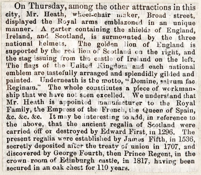 Mr. Heath's unique Royal Arms, Bath 1856