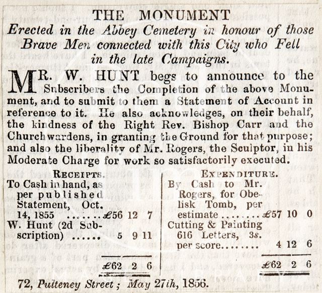 The Monument, Bath 1856