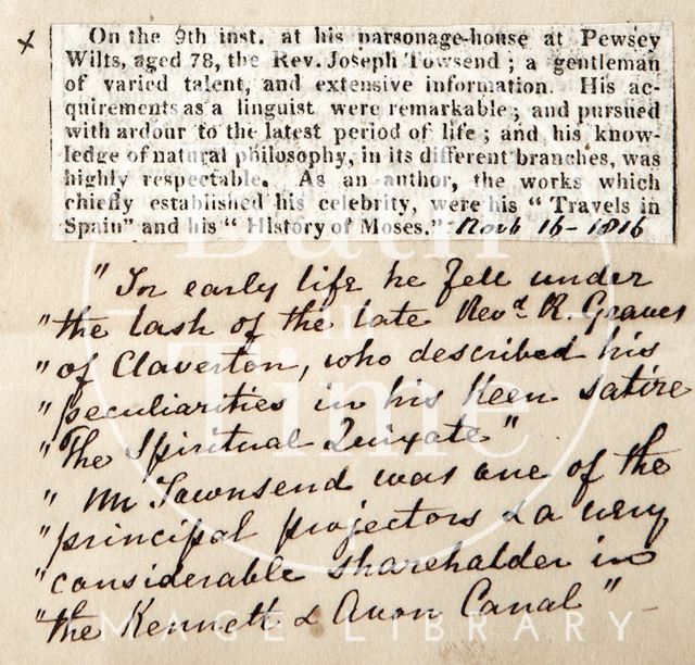 Obituary of Rev. Joseph Townsend 1816