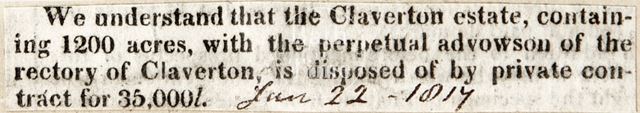 Sale of Claverton Estate 1817