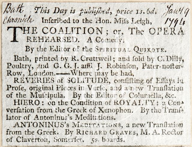 Publication of 'The Coalition' or 'The Opera Rehearsed' 1794