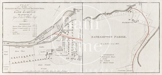 Plan of Mansion House and Pleasure Gardens at Bathampton Manor the property of Geo. Edw. Allen Esqr. 1794