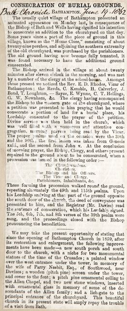 Consecration of Burial Grounds, Bathampton 1862