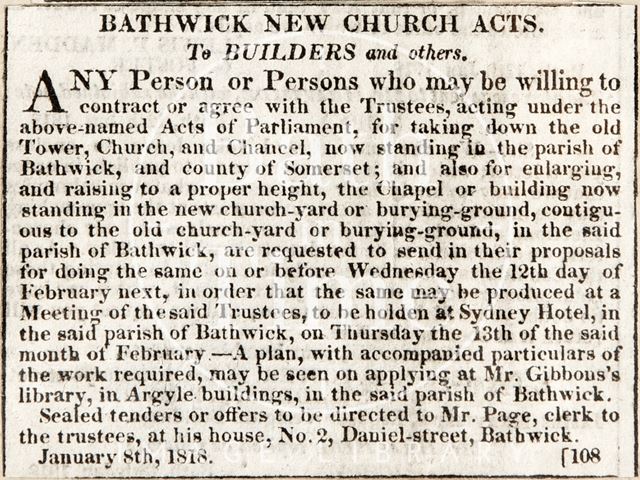 Bathwick New Church Acts, Bath 1818