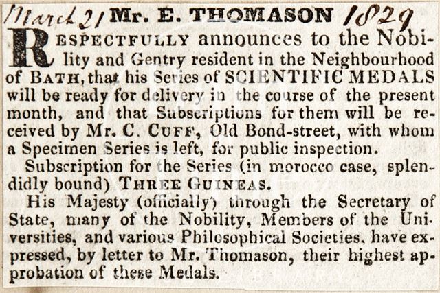 Mr. E. Thomason, announcing his Scientific Medals 1829