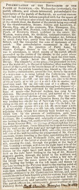 Perambulations of the boundaries of the parish of Bathwick, Bath 1850