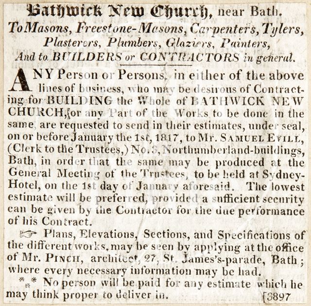 Bathwick New Church, Bath 1816