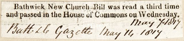 Bathwick New Church Bill, Bath 1817