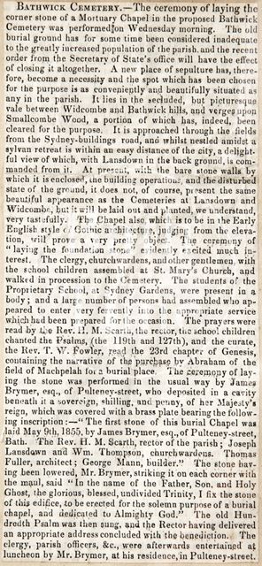 Laying of the foundation stone for the Mortuary Chapel, Bathwick Cemetery, Bath 1855