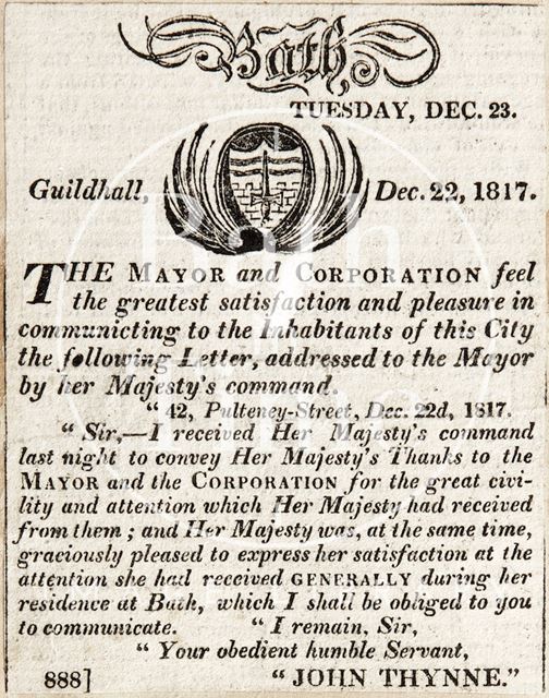 Letter addressed to the Mayor at her Majesty's command 1817