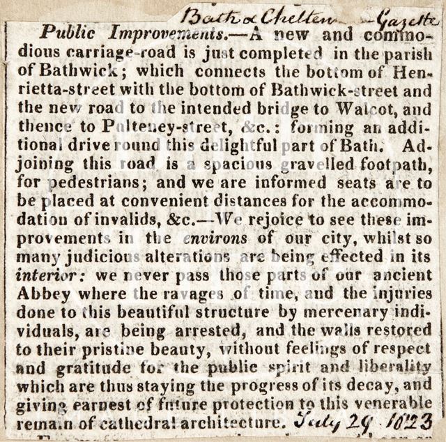 A new carriage road in Bathwick, Bath 1823