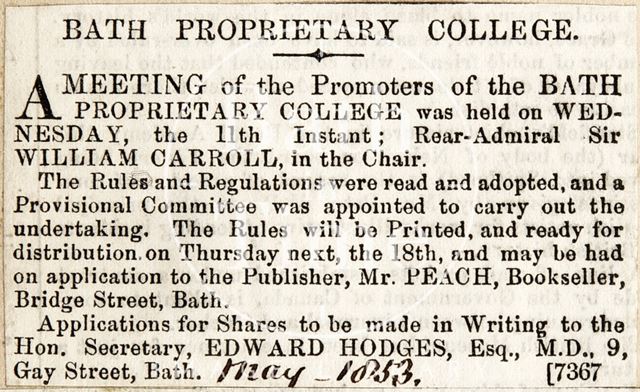 Bath Proprietary College meeting 1853