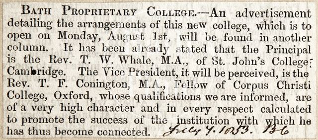 Bath Proprietary College 1853