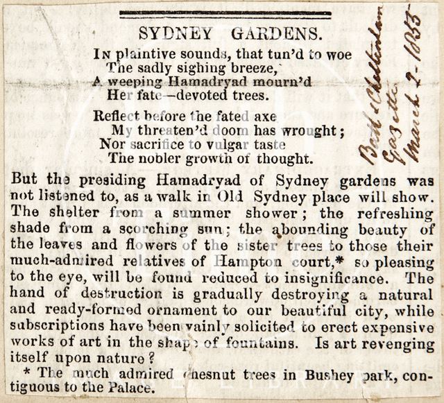 Sydney Gardens, Bath 1853