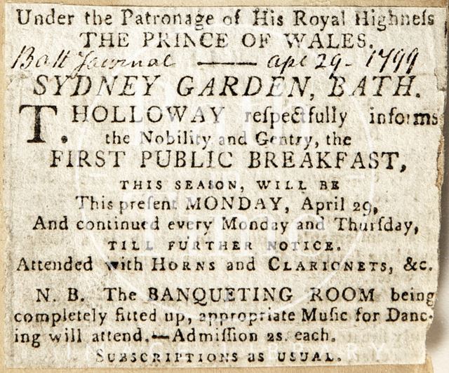 Sydney Garden, Bath 1799