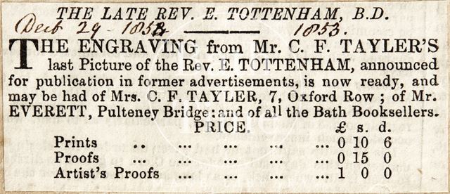 The late Revd. E. Tottenham, B.D. 1853