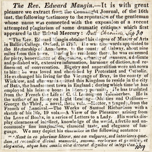 The Rev. Edward Mangin (1772-1852) 1819