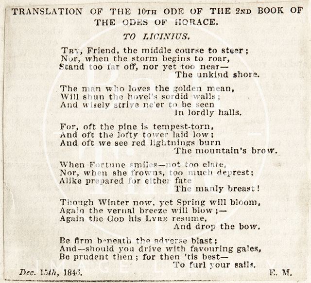 Translation of the 10th Ode of the Second Book of the Odes of Horace 1846