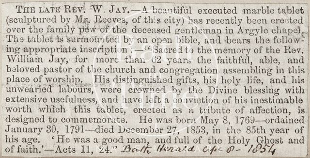 The Late Rev. W. Jay 1854